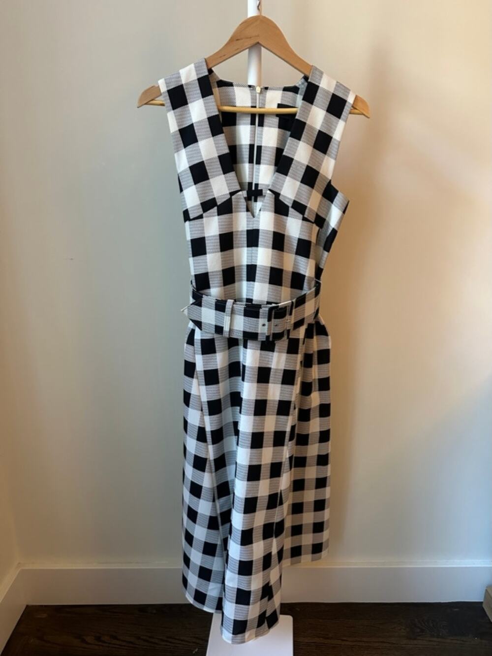 Derek Lam Black & White Gingham Midi Dress with Belt, Size 4